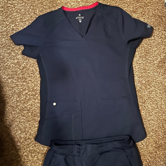 Navy Blue Scrub Top and Pants Set - Picture 1 of 4